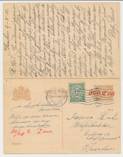 Briefkaart G. 108 I / Bijfrankering Arnhem - Haarlem 1921 v.v.