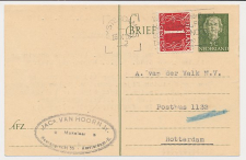 Briefkaart G. 300 / Bijfrankering Amsterdam - Rotterdam 1952
