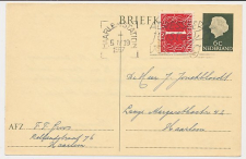 Briefkaart G. 313 / Bijfrankering Locaal te Haarlem 1957
