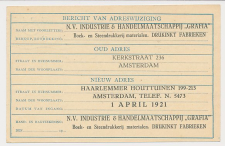 Verhuiskaart G. 2 Particulier bedrukt Amsterdam 1921
