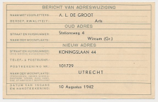 Verhuiskaart G. 13 Particulier bedrukt Winsum 1942