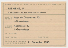 Verhuiskaart G. 17 Particulier bedrukt Den Haag 1945