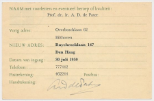 Verhuiskaart G. 26 Particulier bedrukt Bilthoven 1959