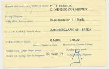 Verhuiskaart G.35 Particulier bedrukt / Bijfrankering Breda 1971