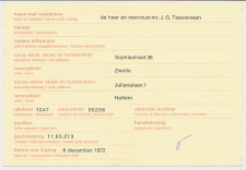 Verhuiskaart G. 38 Particulier bedrukt Zwolle - Hattem 1972