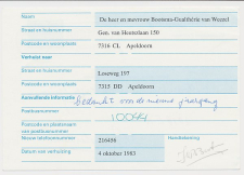 Verhuiskaart G. 47 Particulier bedrukt Arnhem 1983