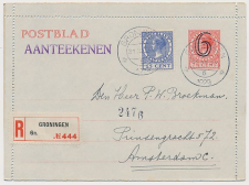 Postblad G. 17 y / Aangetekend / Bijfrankering Groningen 1929   