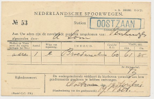 Spoorwegbriefkaart G. NS103-I g Locaal te Oostzaan 1921