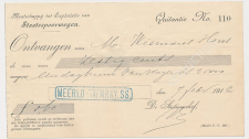Kwitantie Staatsspoorwegen MEERLO-TIENRAY. S.S. 1912            