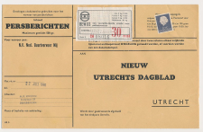 Driebergen - Utrecht 1966 Persbericht - NBM vrachtzegel 30 cent
