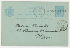 Naamstempel Katwijk-Binnen - Leiden - Parijs Frankrijk 1888
