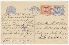 Briefkaart G. 78 I / Bijfrankering Amsterdam - Leiden 1913