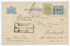 Briefkaart G. 94 a I / Bijfrankering Den Haag - Hongarije 1918