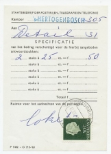 Em. Juliana 1958 Port specificatie formulier Â´s Hertogenbosch