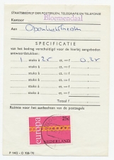 Em. Europa 1971 Port specificatie formulier Bloemendaal