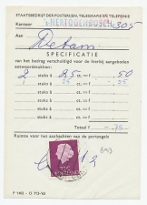 Em. Juliana 1958 Port specificatie formulier  s Hertogenbosch