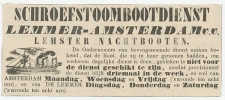 Advertentie 1870 Schroefstoombootdienst Lemmer - Amsterdam